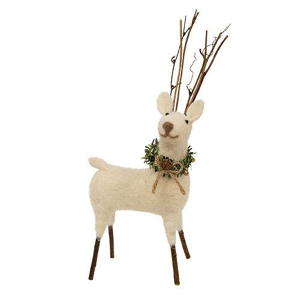 Large Felted White Standing Reindeer Ornament GQHT3035 By CWI Gifts