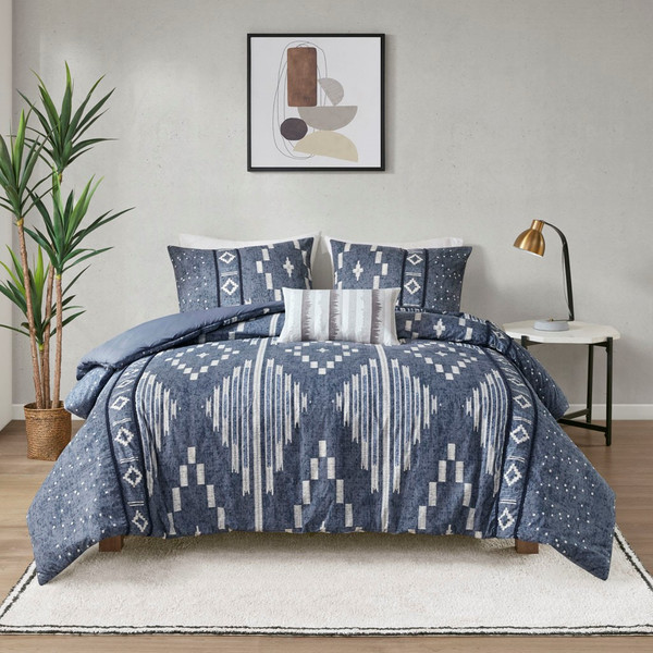 Inari Cotton Printed Duvet Cover Set With Trims - King/Cal King By Ink+Ivy II12-1241
