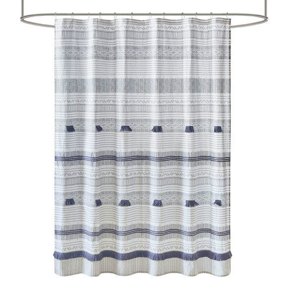 Cody Cotton Stripe Printed Shower Curtain With Tassel By Ink+Ivy II70-1285