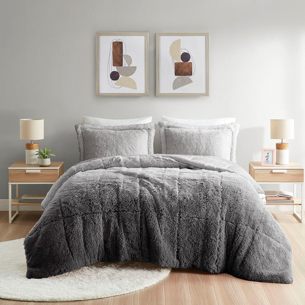Brielle Ombre Shaggy Long Fur Comforter Mini Set - King/Cal King By Intelligent Design ID10-2148