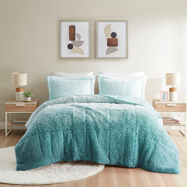 Brielle Ombre Shaggy Long Fur Comforter Mini Set - King/Cal King By Intelligent Design ID10-2151