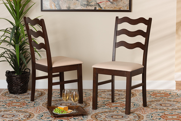 Amara Mid-Century Modern Cream Fabric and Dark Brown Finished Wood 2-Piece Dining Chair Set By Baxton Studio BW19-52C-Beige/Cappuccino-DC