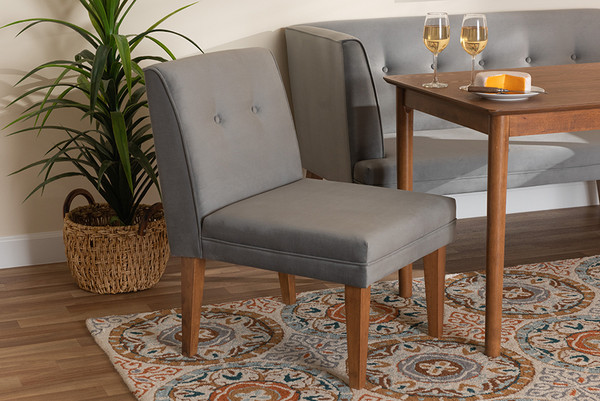 Stewart Mid-Century Modern Grey Velvet Upholstered and Walnut Brown Finished Wood Dining Chair By Baxton Studio BBT8062-Grey Velvet/Walnut-CC