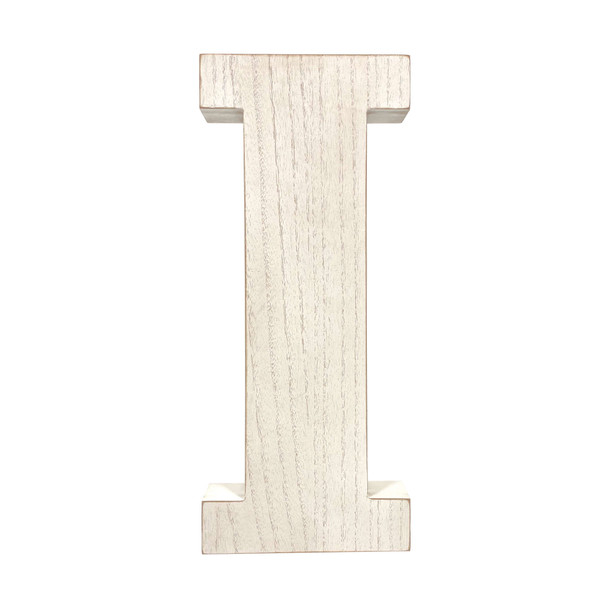 16" Distressed White Wash Wooden Initial Letter I Sculpture 478361 By Homeroots