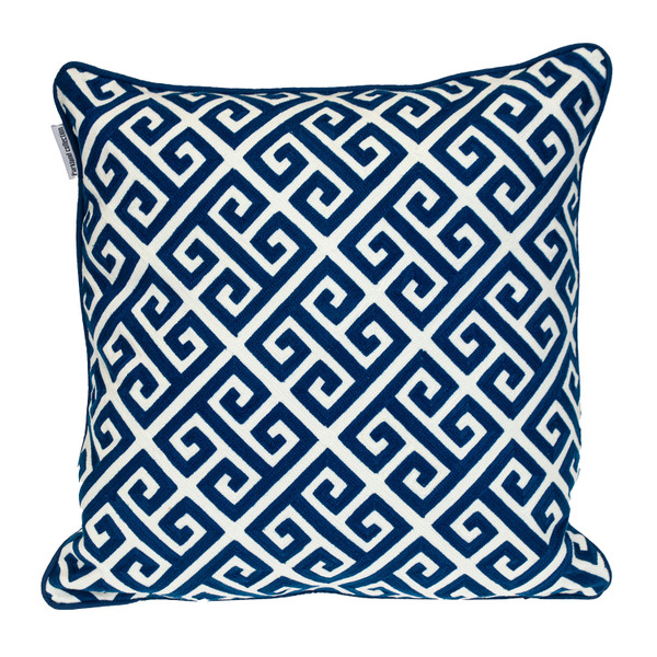 Parkland Collection Transitional Greek Key Blue Square 20" X 20" Pillow 478701 By Homeroots