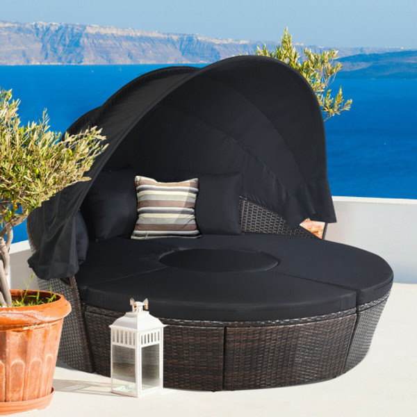 HW68675BDK+ Outdoor Daybed With Retractable Canopy