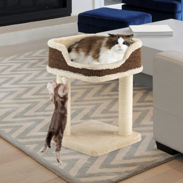 PV10024BE Multi-Level Cat Climbing Tree With Scratching Posts And Large Plush Perch-Beige