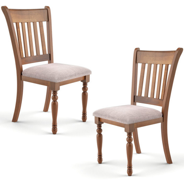 KC55165 2 Pieces Vintage Wooden Upholstered Dining Chair Set With Padded Cushion