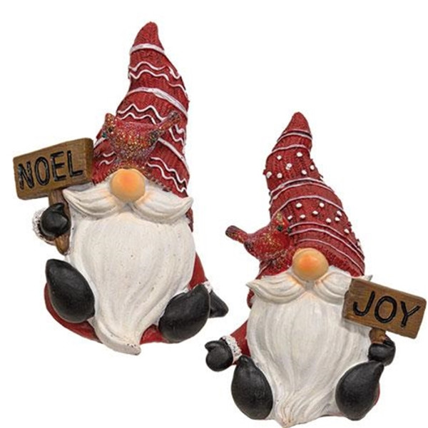 Resin Noel/Joy Gnome W/ Cardinal Friend 2 Asstd. (Pack Of 2) G2653720 By CWI Gifts