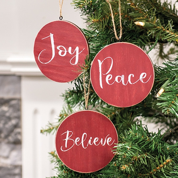 Holiday Script Red Word Round Ornament 3 Asstd. (Pack Of 3) G91119 By CWI Gifts