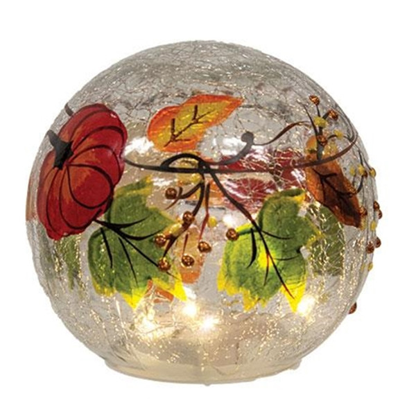Pumpkin Patch Crackled Glass Led Orb GCHD923 By CWI Gifts