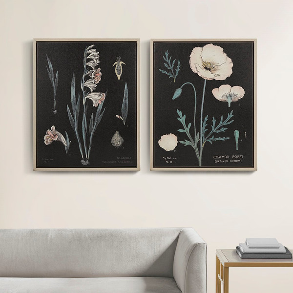 Eventide Flourish Botanical Contrast Framed Linen Canvas 2 Piece Set By Martha Stewart MT95C-0076