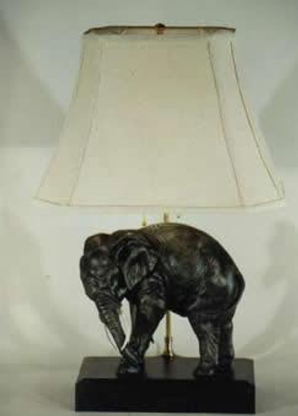 8830 Clayton Alabaster Charging Elephant Antique Table Lamp