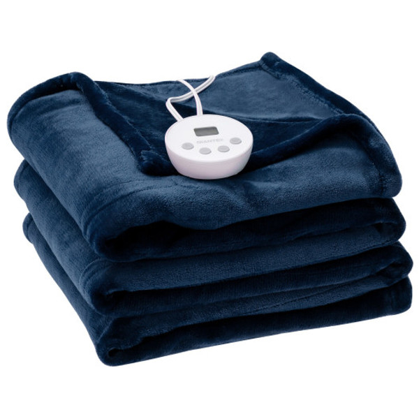 EP25421US-BL 62" X 84" Twin Size Electric Heated Throw Blanket With Timer-Navy