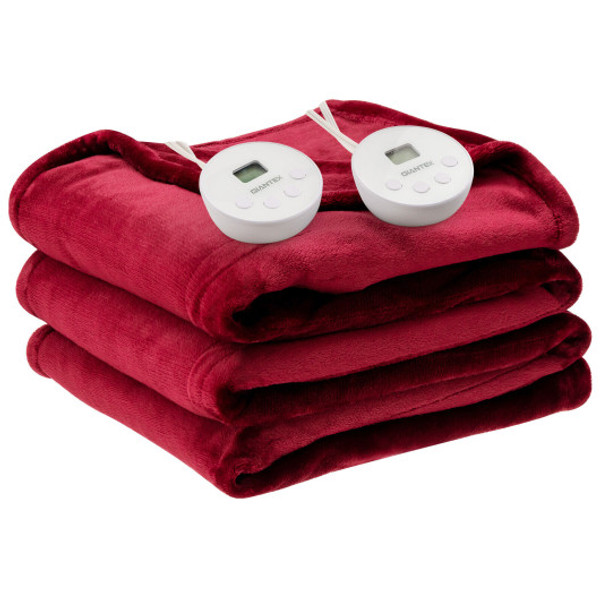 EP25422US-RE 84 X 90 Inch Queen Size Electric Heated Dual Control Throw Blanket With Timer-Red