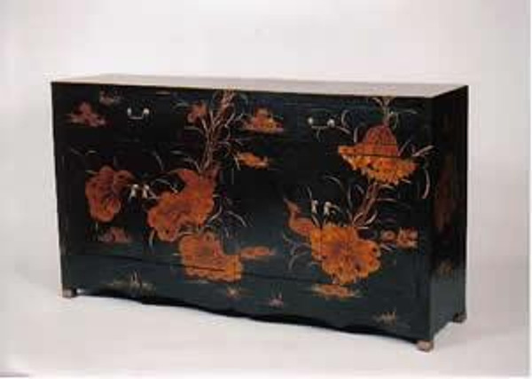 90010 Clayton Black Crkl With Lotus Decor Cabinet