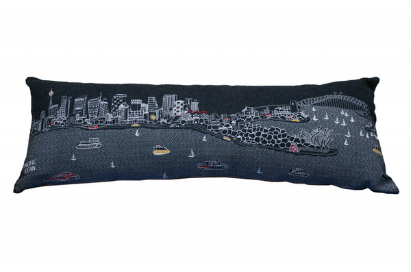 45" Black Sydney Nighttime Skyline Lumbar Decorative Pillow 482468 By Homeroots