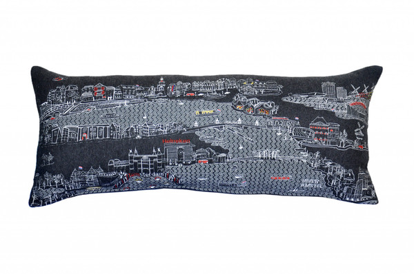 35" Black Amsterdam Nighttime Skyline Lumbar Decorative Pillow 482528 By Homeroots