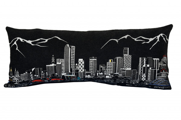 35" Black Denver Nighttime Skyline Lumbar Decorative Pillow 482553 By Homeroots
