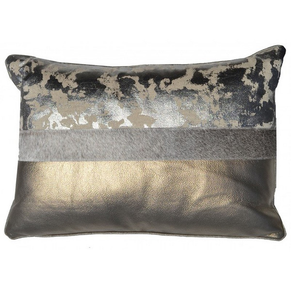 13136CC-GY Venice Wheat/Silver Print & Hide, Champagne Leather Pillow