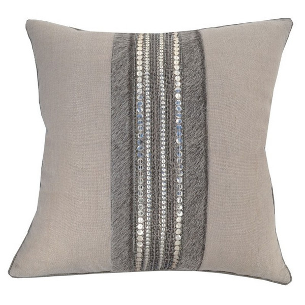 13412A-WH Mesa Lurex Linen With Hairon Hide And Hand Embroidery Pillow