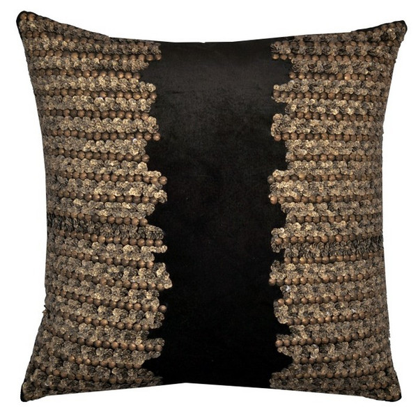 ADANA01A-BK Cloud9d Adana Black Velvet Pillow With Gold Beadwork