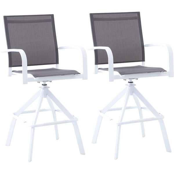 Hanover Naples Aluminum Sling Bar Chair (S/2) - White/Grey NAP2PCBRCHR-WG