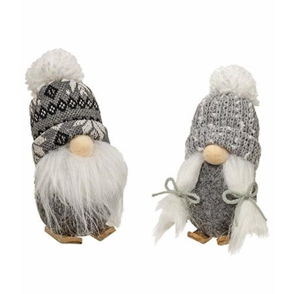 Mr. & Mrs. Gray & White Skier Gnome Ornament 2 Asstd. (Pack Of 2) GADC4344 By CWI Gifts