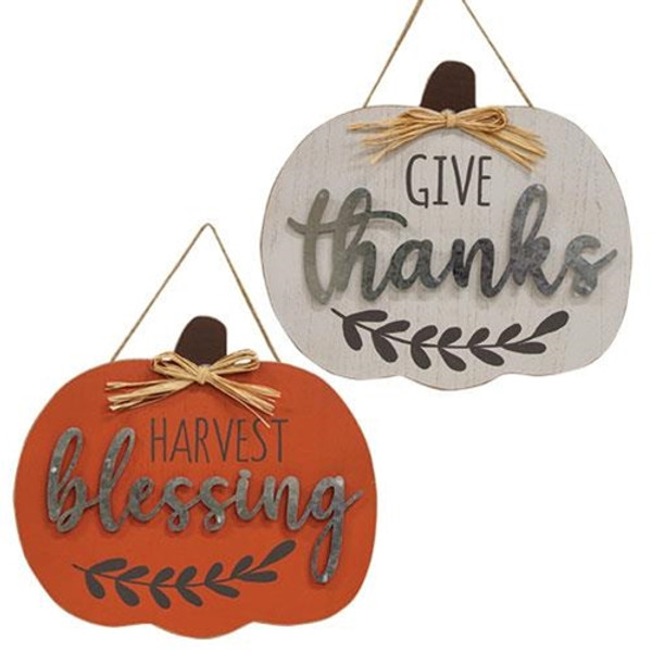 Harvest Blessings Wood Hanging Sign 2 Asstd. (Pack Of 2) GHY0X2038 By CWI Gifts