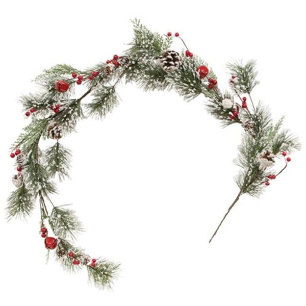 CWI Gifts Snowy Pine With Red Bells & Berries Garland 63" GRJAX2036