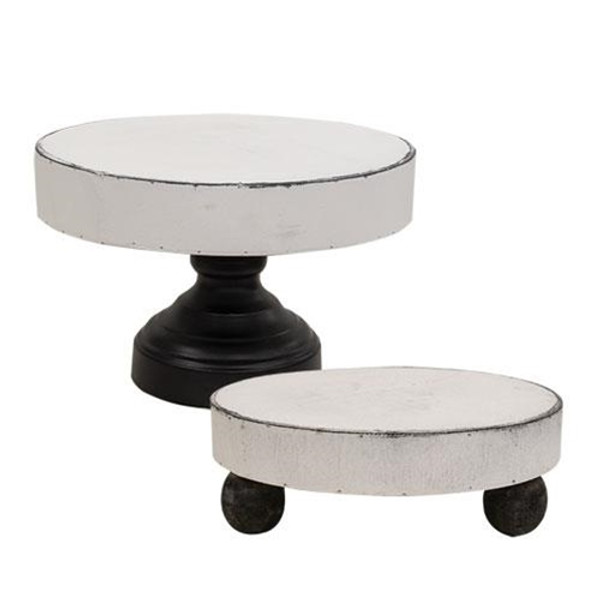2/Set Distressed Wooden Pedestal Tray & Riser GWXF268562S By CWI Gifts
