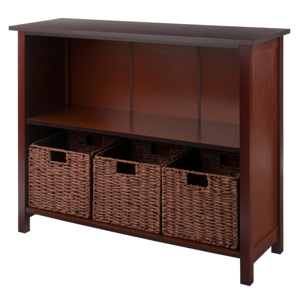 Winsome Milan 4-Piece Storage Shelf with 3 Foldable Woven Baskets, Walnut 94408