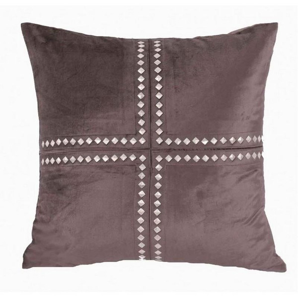 CLEO02A-CH Cleo Charcoal Velvet Pillow w/ Matte Silver Metal Studs