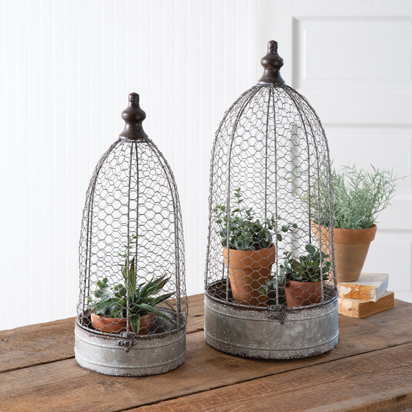 Set of Two Chicken Wire Cloches 790194 By CTW Home