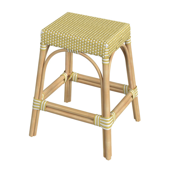 Butler Robias Rectangular Rattan 24.5" Counter Stool, Yellow And White Dot 5513431