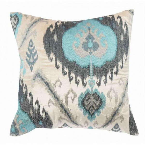 ISLA05A-BL Isla Cream Velvet Pillow w/ Multi Colored Embroidery