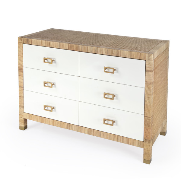 Butler Corfu 6 Drawer Natural Raffia Double Dresser, Natural And White 5606350