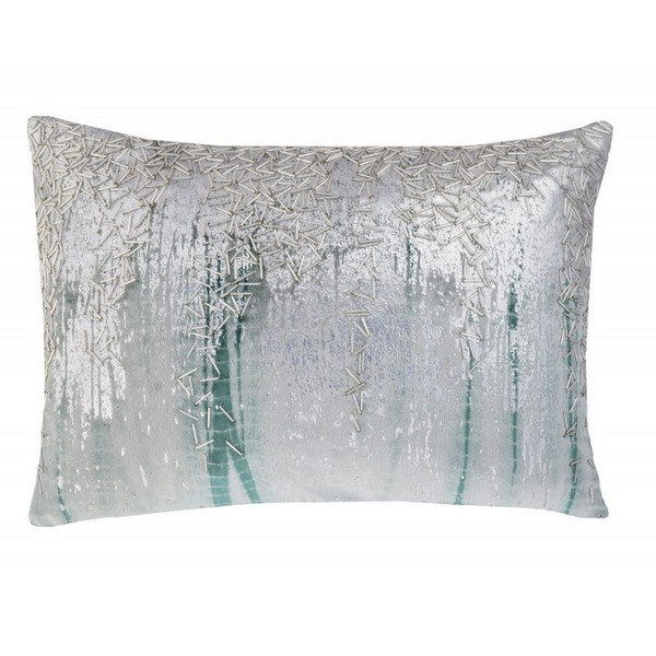 LAHANA02C-GN Lahana Green Silver Tie Dye Velvet, Print & Beads Pillow