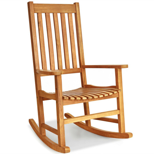 HZ10110NA Indoor Outdoor Wooden High Back Rocking Chair-Natural