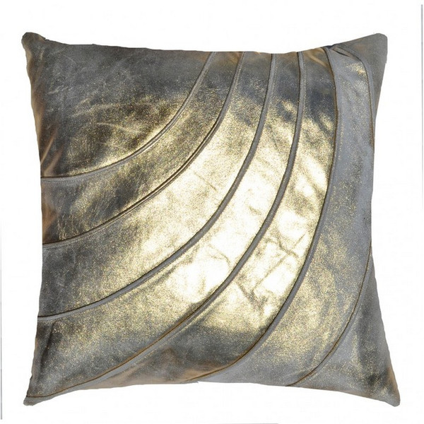 METAL01A-GD Metal Distressed Gold Leather Pillow With Corded Design