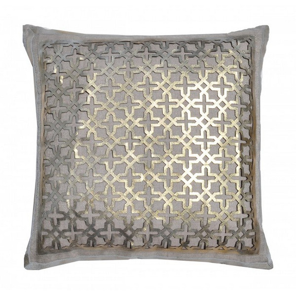 METAL02A-GD Metal Natural Metallic Linen Pillow, Cut Out Gold Leather