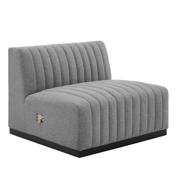 Modway Conjure Channel Tufted Upholstered Fabric Armless Chair - Black Light Gray EEI-5495-BLK-LGR