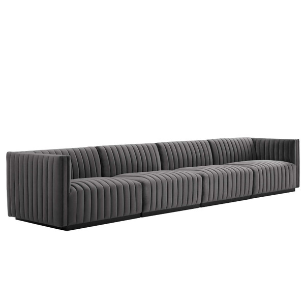 Modway Conjure Channel Tufted Performance Velvet 4-Piece Sofa - Black Gray EEI-5767-BLK-GRY