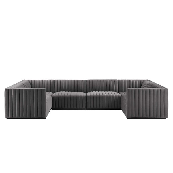 Modway Conjure Channel Tufted Performance Velvet 6-Piece Sectional - Black Gray EEI-5773-BLK-GRY