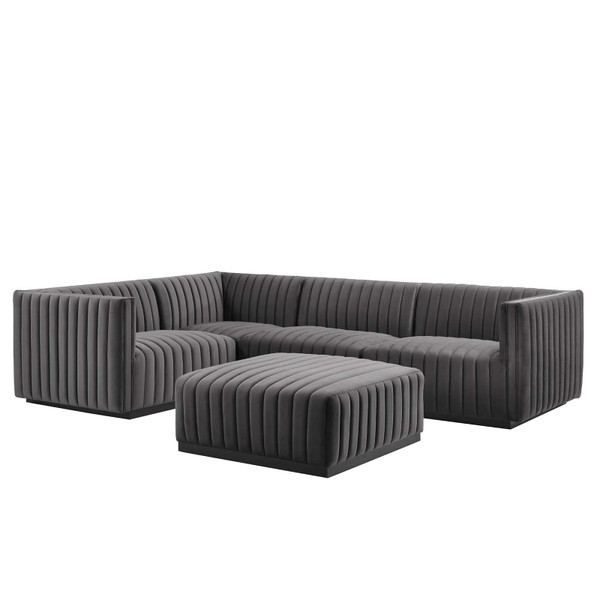 Modway Conjure Channel Tufted Performance Velvet 5-Piece Sectional - Black Gray EEI-5774-BLK-GRY