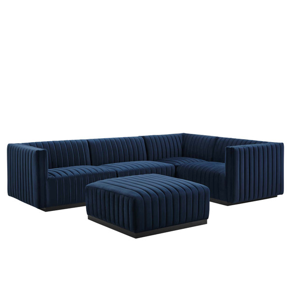 Modway Conjure Channel Tufted Performance Velvet 5-Piece Sectional - Black Midnight Blue EEI-5775-BLK-MID