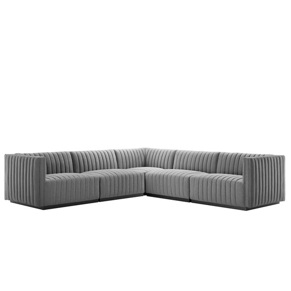 Modway Conjure Channel Tufted Upholstered Fabric 5-Piece L-Shaped Sectional - Black Light Gray EEI-5793-BLK-LGR