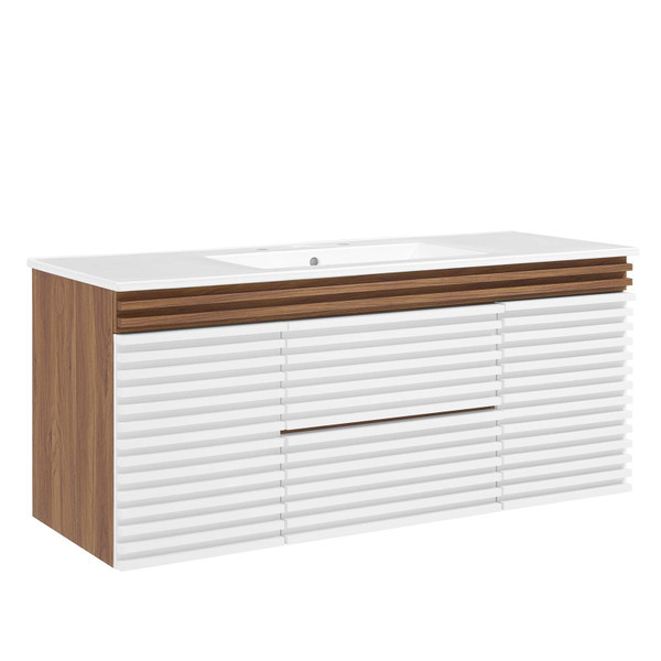 Modway Render 48" Wall-Mount Bathroom Vanity - White Walnut White EEI-5801-WHI-WAL-WHI