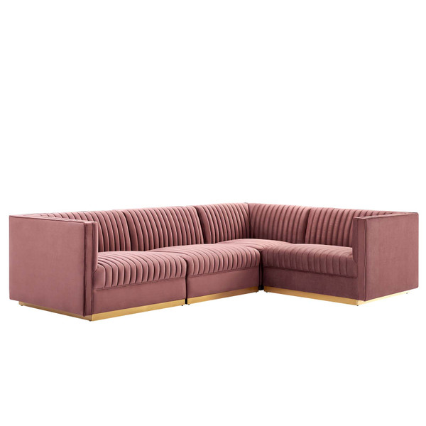 Modway Sanguine Channel Tufted Performance Velvet 4-Piece Right-Facing Modular Sectional Sofa - Dusty Rose EEI-5829-DUS
