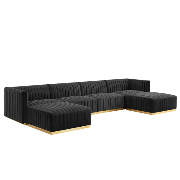Modway Conjure Channel Tufted Performance Velvet 6-Piece Sectional - Gold Black EEI-5846-GLD-BLK